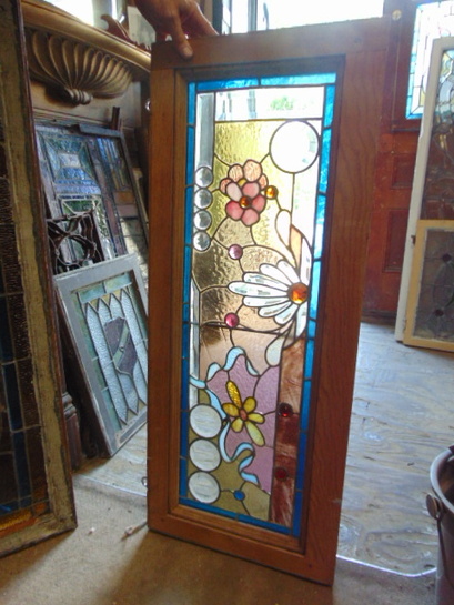Antique Salvaged Stained Glass Window Flowers