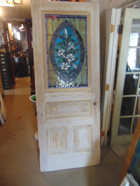 Antique Salvaged Exterior Door with Stained Glass