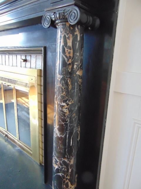 Antique Black and Gold Marble Mantel Column