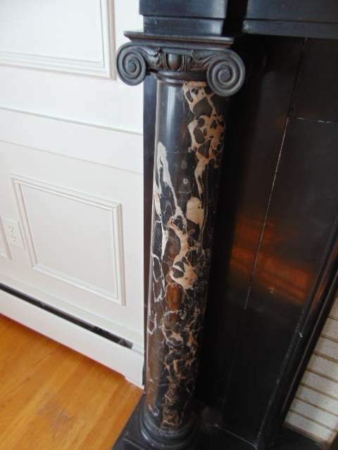 Antique Black and Gold Marble Mantel Column