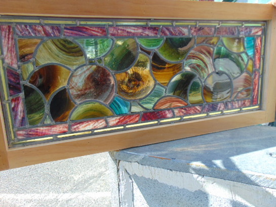 Massive Antique Stained Glass Arched Window