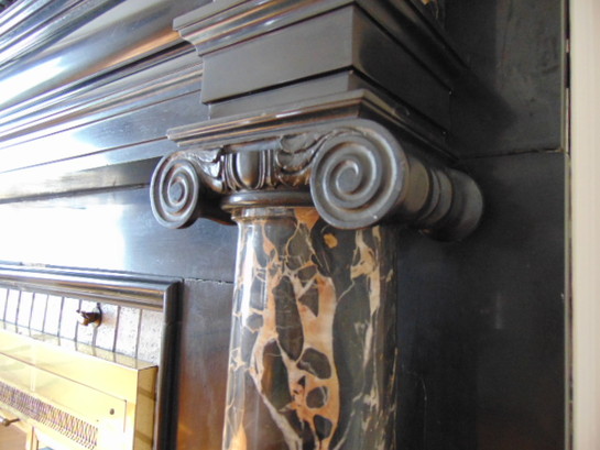 Antique Black and Gold Marble Mantel Collumn Capitals