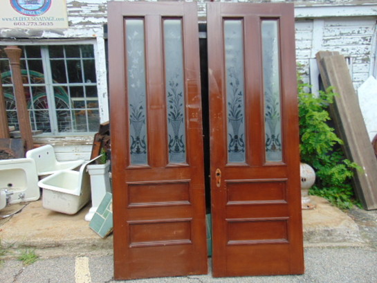 Antique Salvaged Oak and Glass Pocket Doors