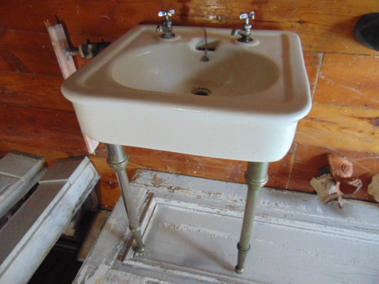 Antique Pottery Sink Salvaged Brass Legs