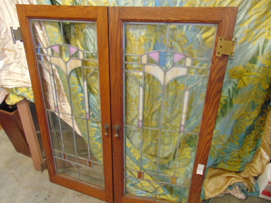 Antique Salvaged Stained Glass Cabinet Doors