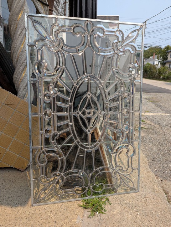 Matching Pair Antique Stained Glass Floral